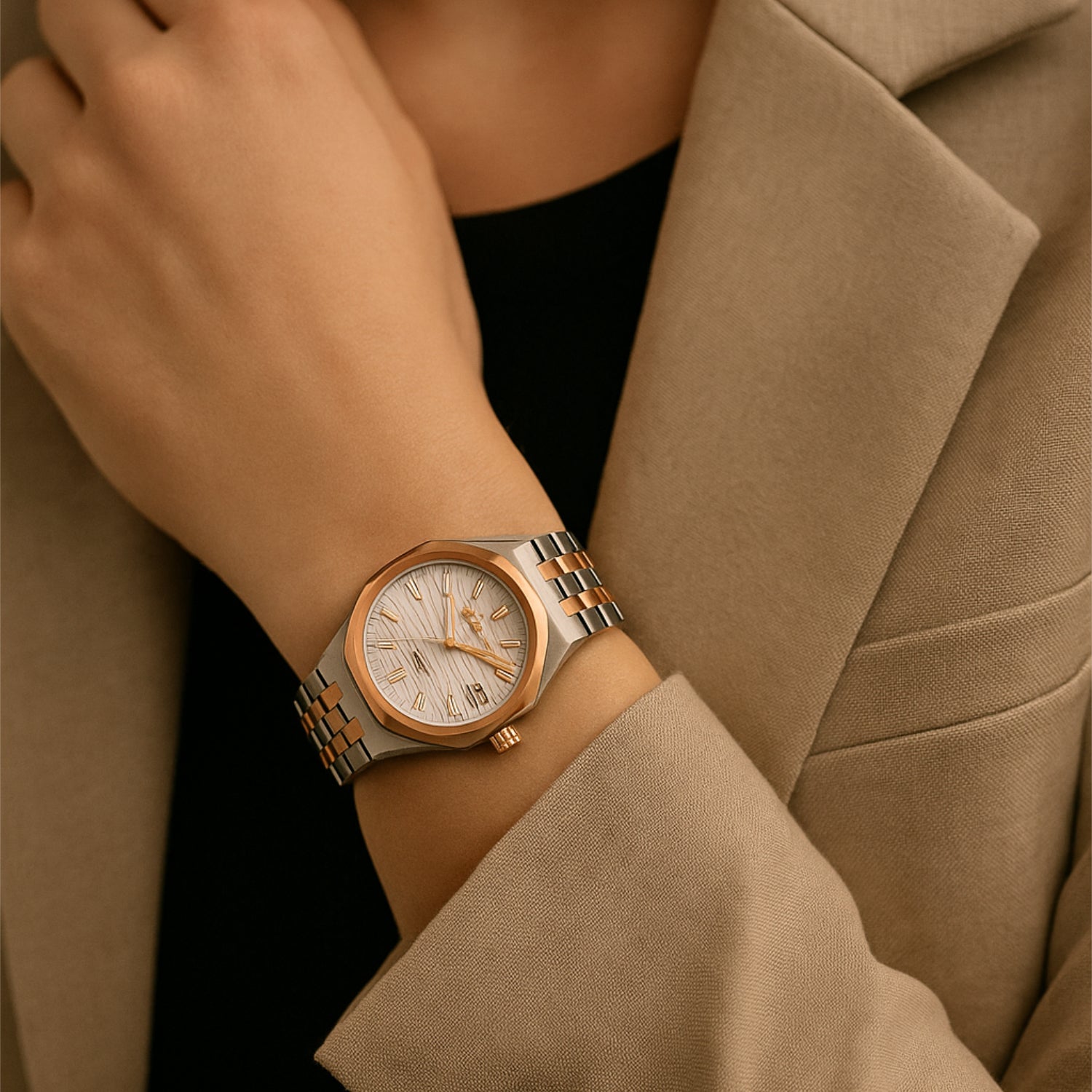 F.422 – montre bicolore sportive et élégante avec lunette octogonale