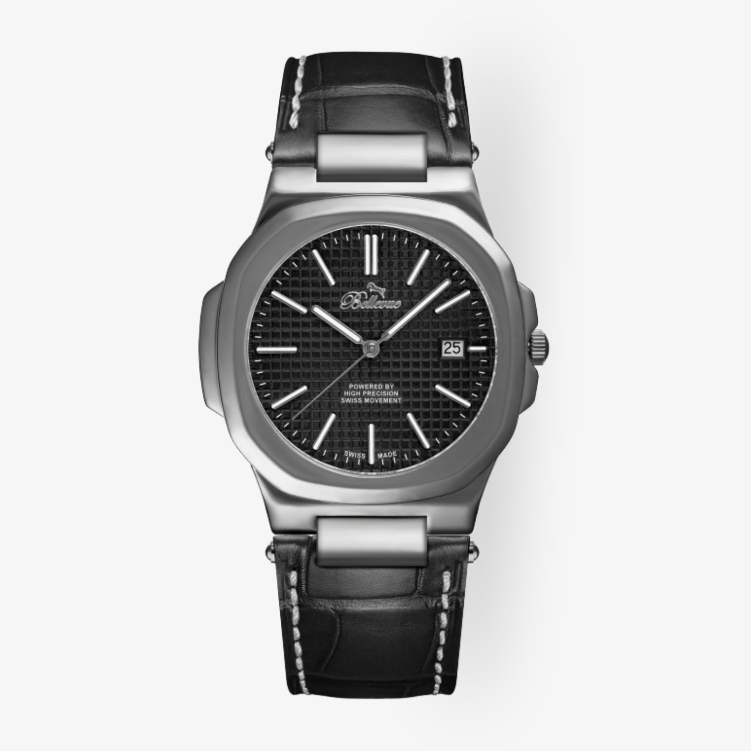 F.431 – sportlich-klassische Kissenform mit schwarzem Kunstleder-Armband