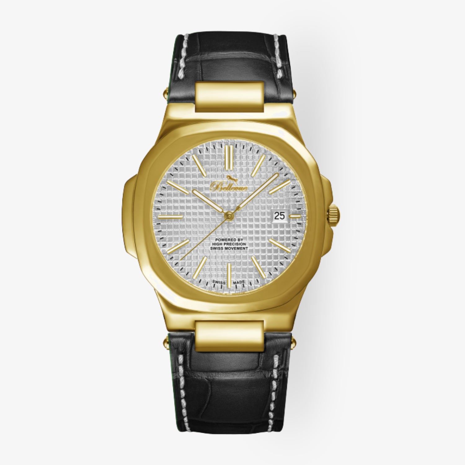 F.435 – klassische Kissenform in Gold und Silberfarben mit Kunstleder-Armband