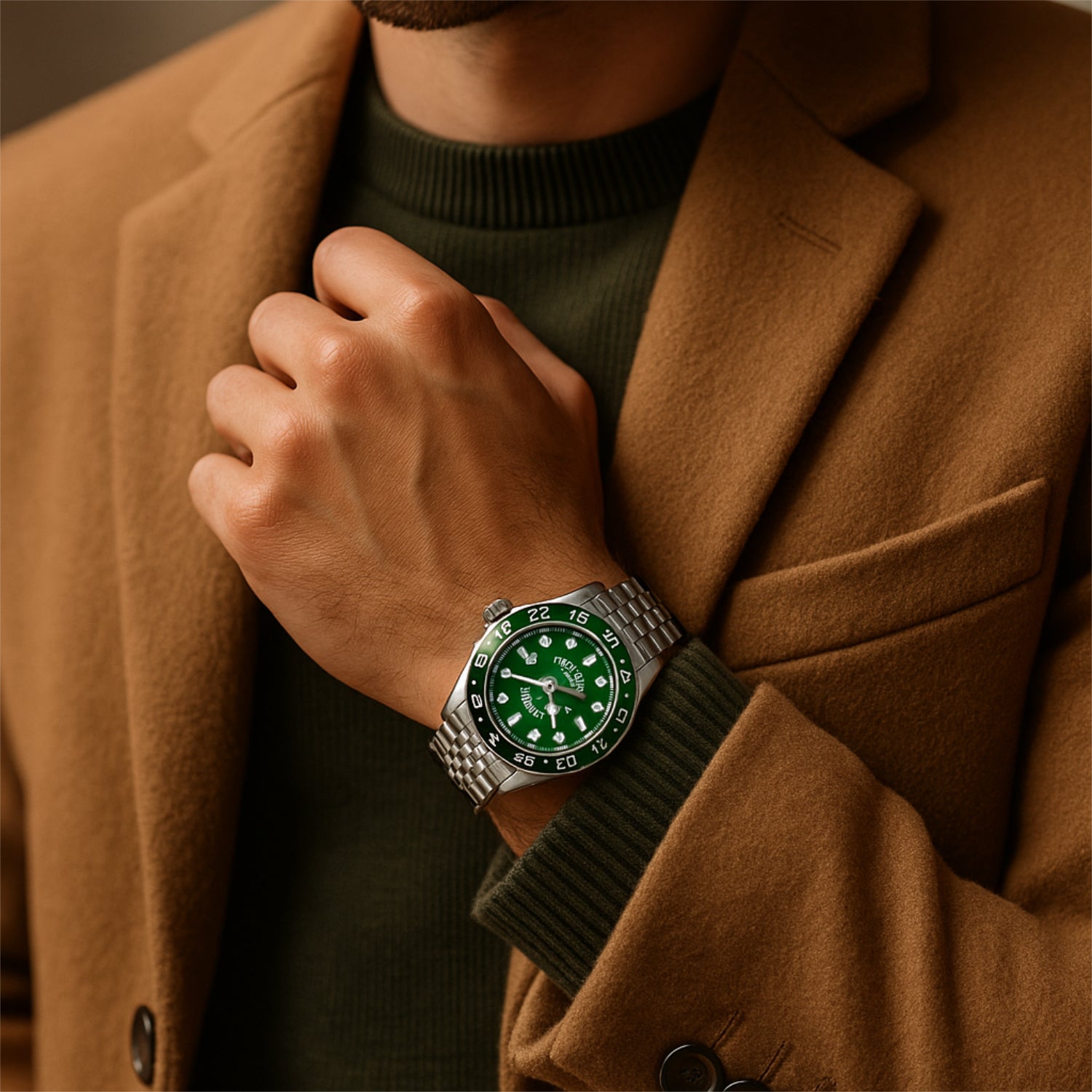 F.446 – klassisch-sportliche Uhr in Irish Green mit 2-farbiger Drehlünette