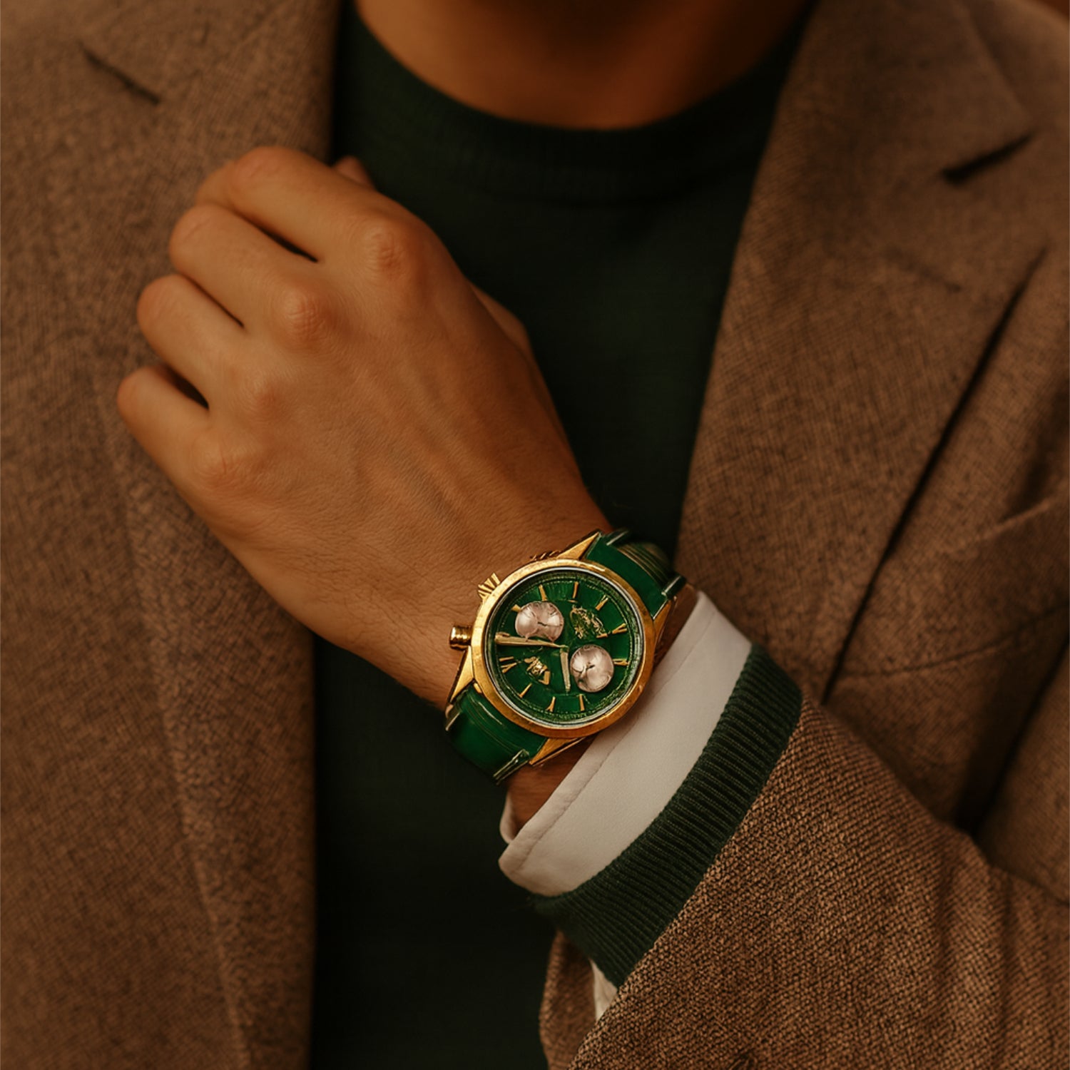 L.406 – Chronograph in IP-Gold und British Racing Green