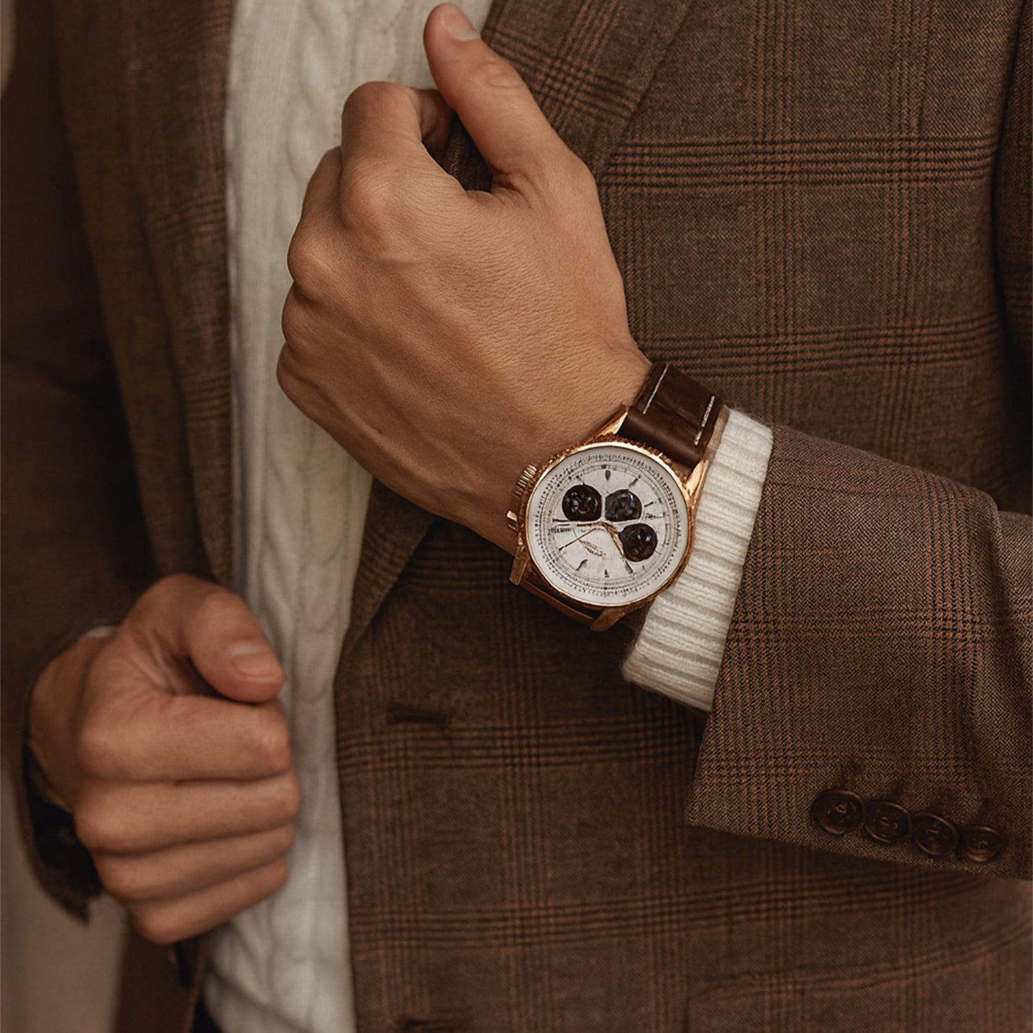 L.409 – Chronograph in IP-Roségold und Silberweiss