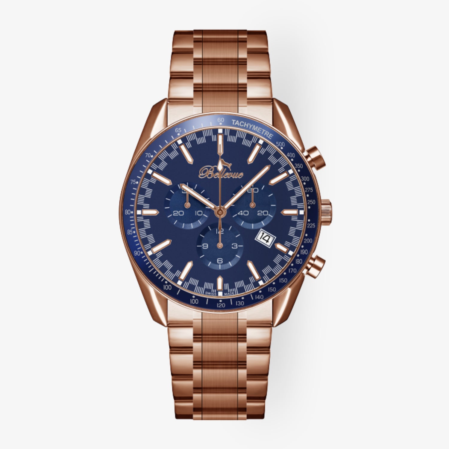 N.401 – Chronograph sportlich-elegant in Roségold und Marine-Blau