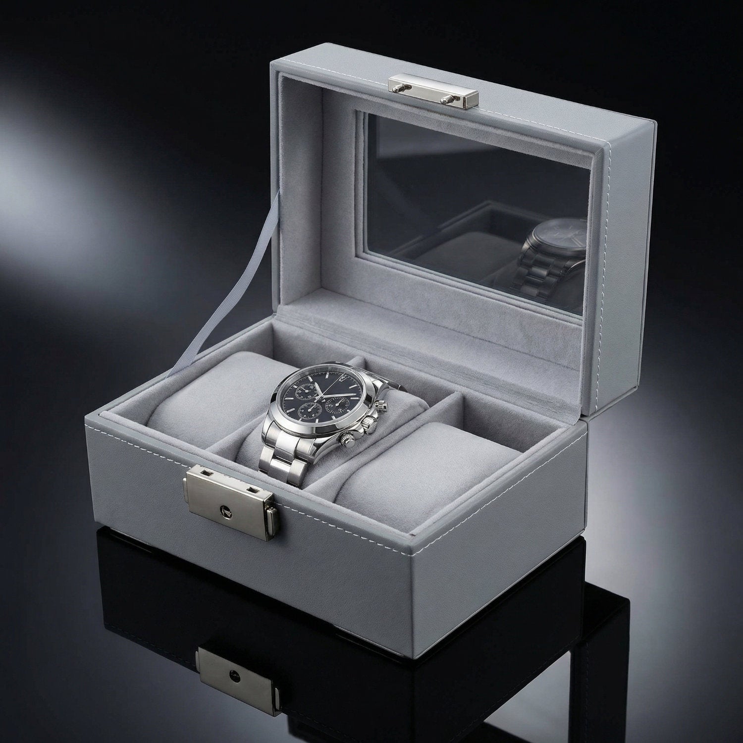 Scatola porta orologi per 3 orologi PU Grigio / Velluto grigio