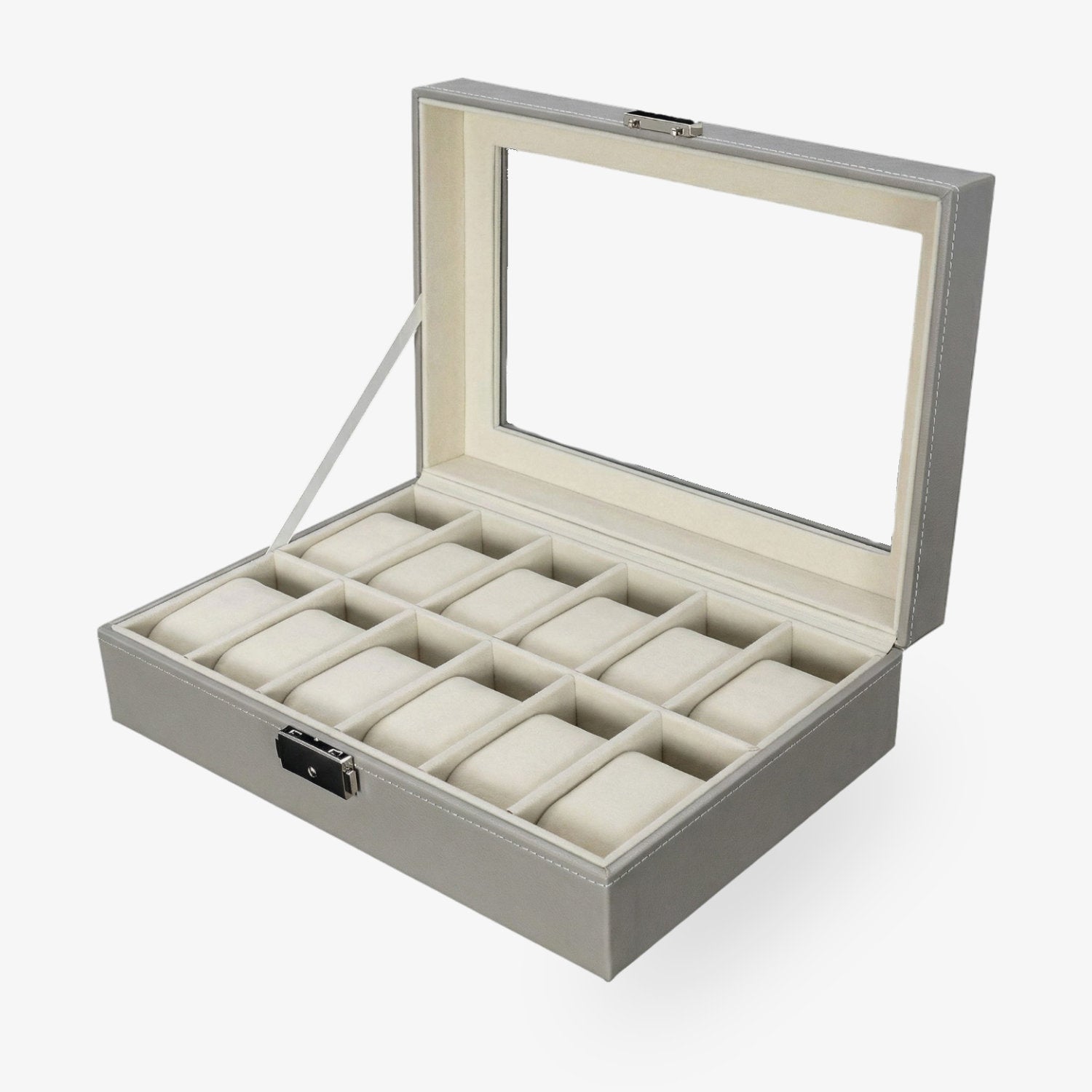 Uhrenbox für 12 Uhren PU Grey / Beige Samt