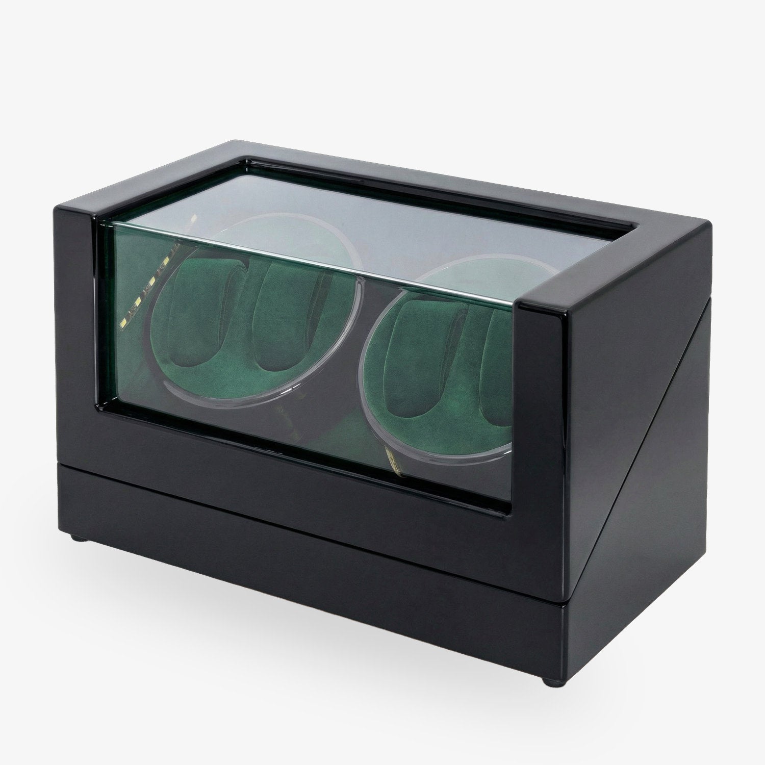 Caricatore per 4 orologi «Kubus» 2/4 Nero pianoforte / Verde oliva velluto LED