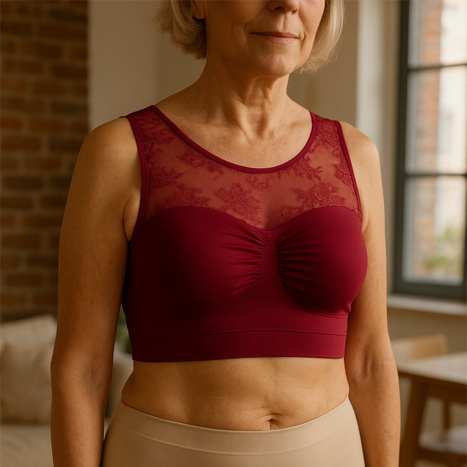 Reggiseno modellante Comfort Soft con scollatura in pizzo – Set da 2, rosso vino e argento