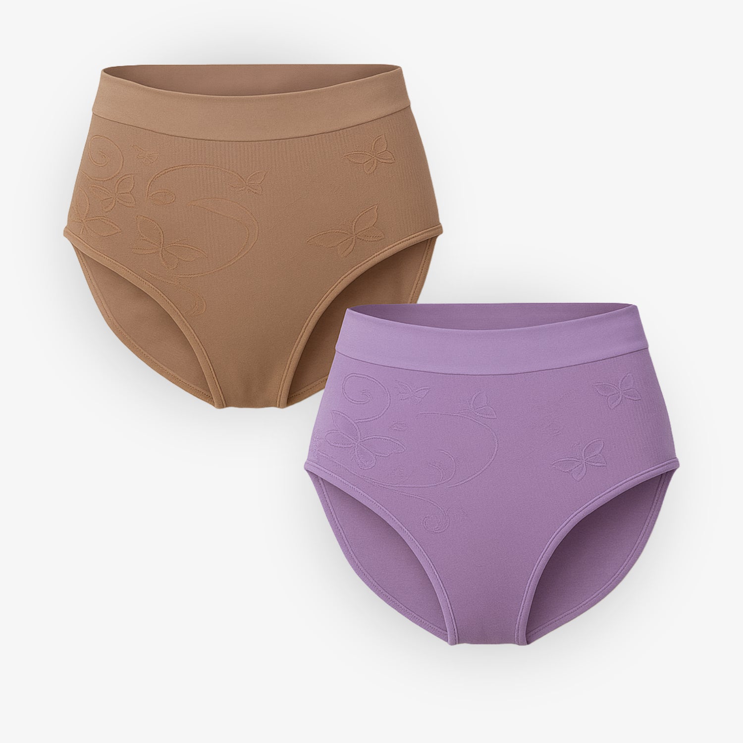 Shapewear Komfort Midi-Slip im Schmetterlings-Blumen-Design – 2er Set Flieder und Sandelholz