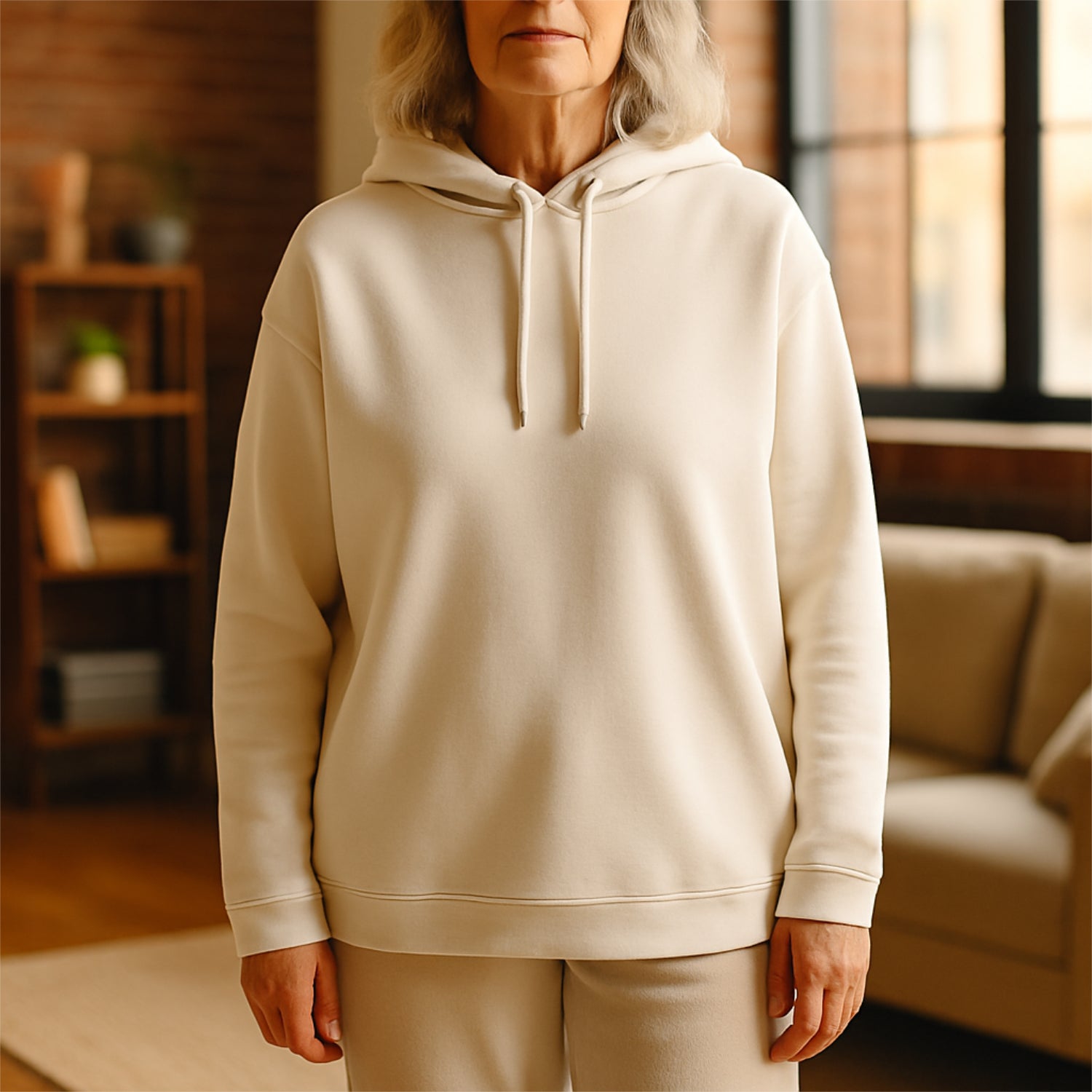 Loungewear Kapuzenpullover in Creme – lässiger Hoodie in nachhaltiger Qualität