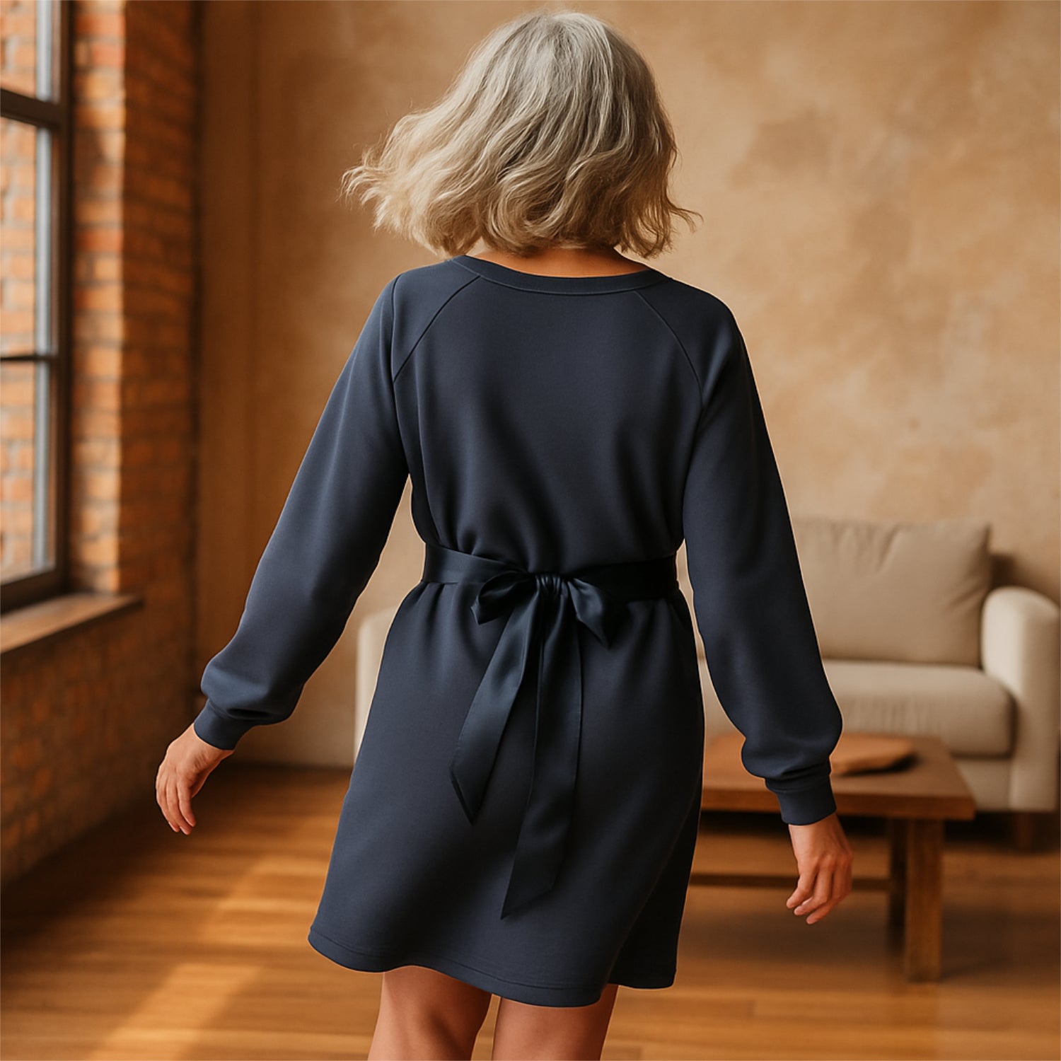 Loungewear Kleid mit Satinband – Sweatkleid in Polarnacht