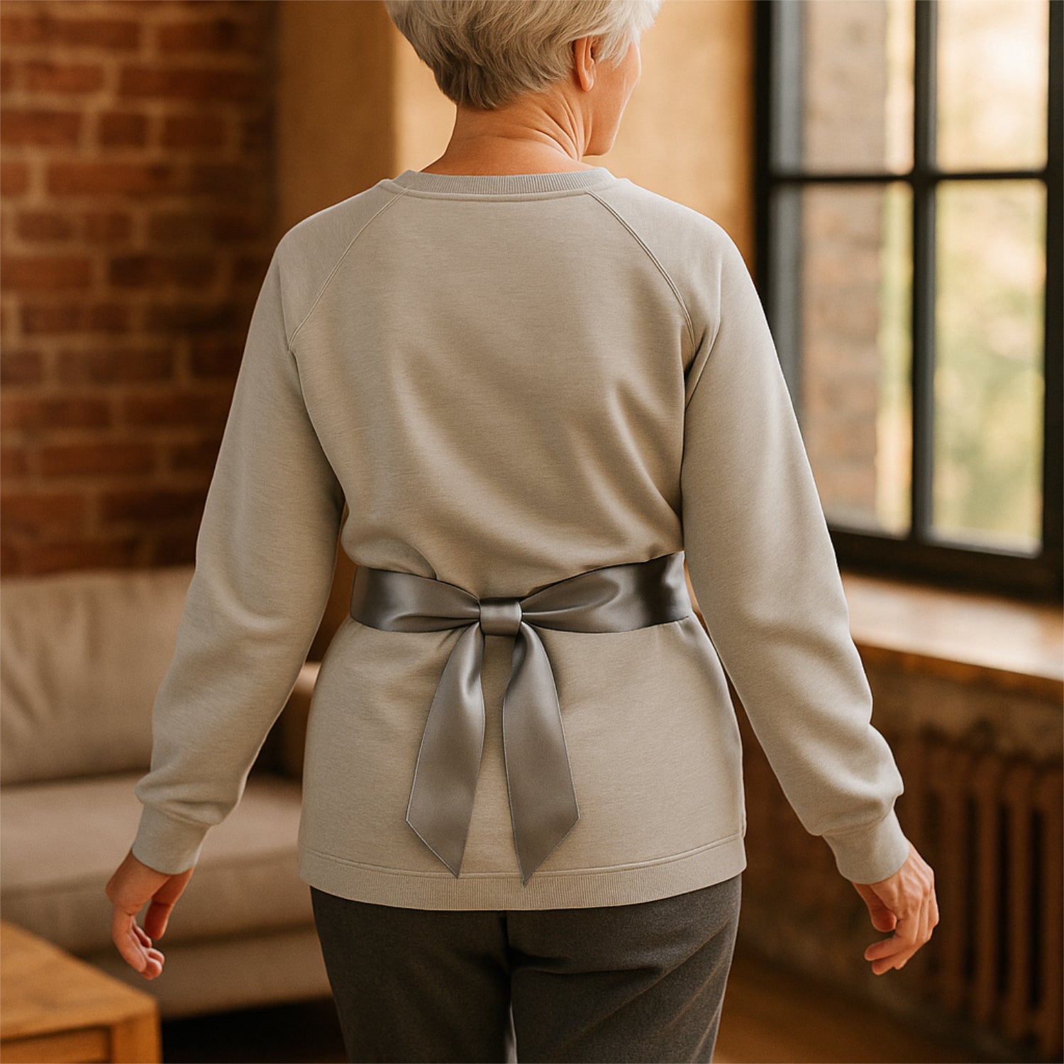 Loungewear Pullover mit Satinband – Sweatshirt in Salbei