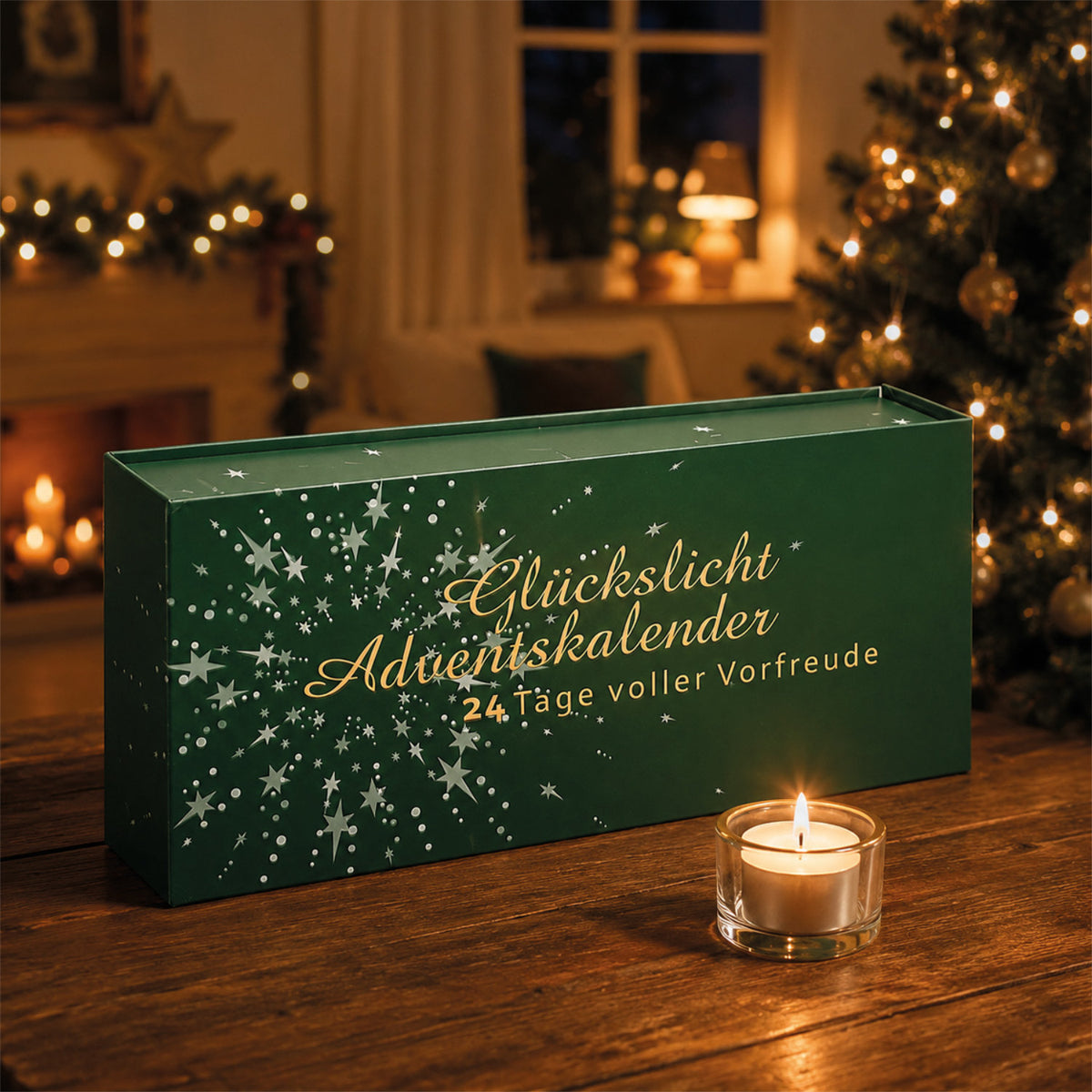 Calendario dell'Avvento con candeline "Luce fortunata" con 24 lumini portatori di messaggi