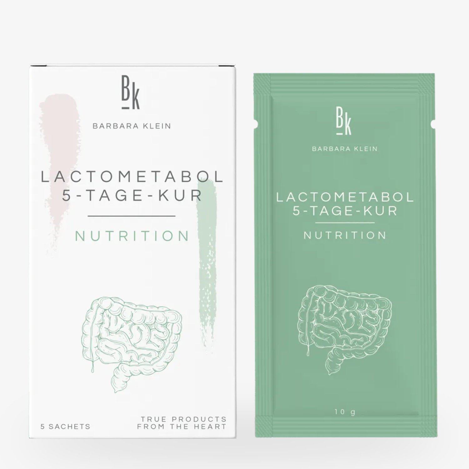 LACTOMETABOL Darmkur Verpackung mit 5 Sachets für die Förderung der Darmbalance und Mikrobiom Gesundheit.