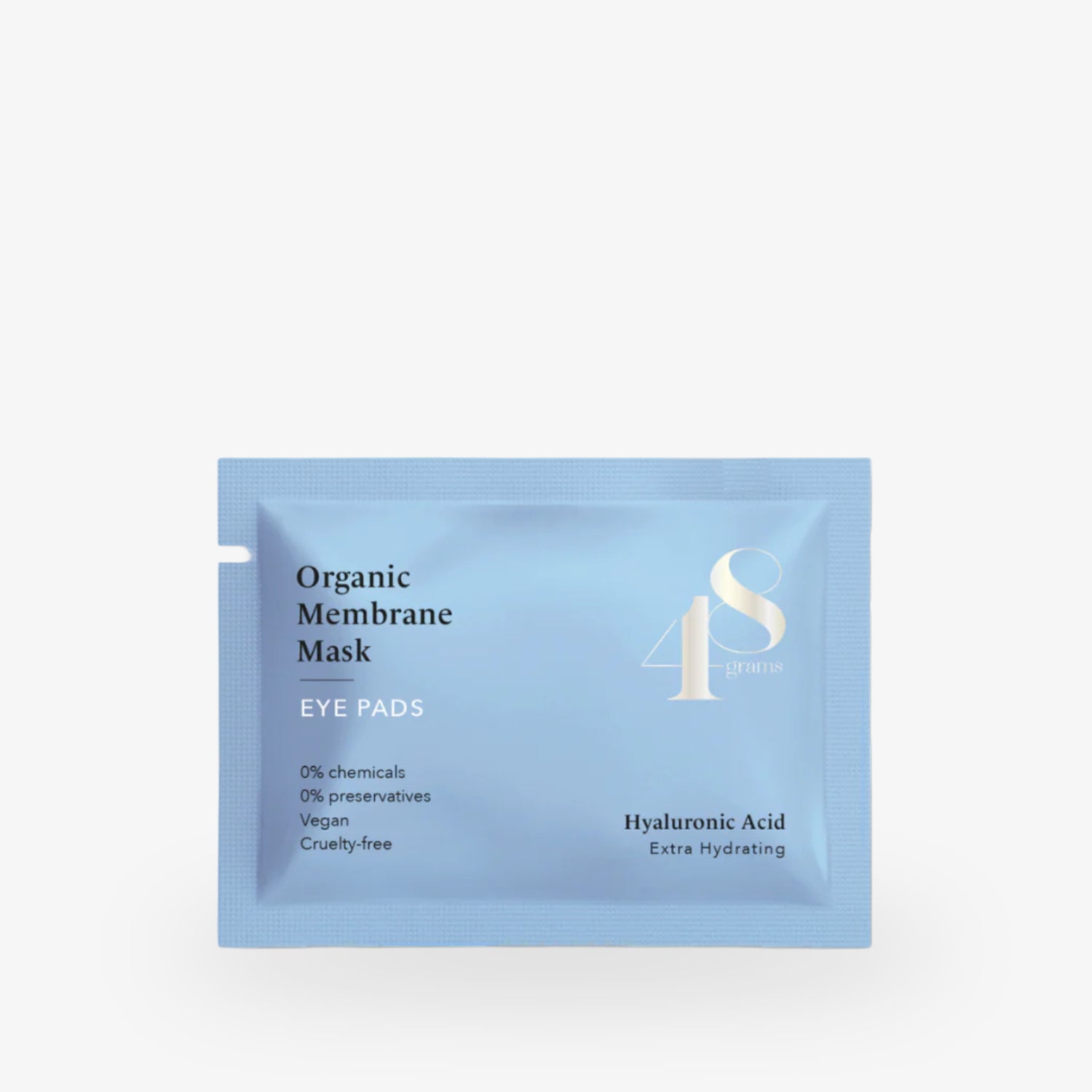 Blaue Verpackung mit der Aufschrift "Organic Membrane Mask" und "Hyaluronic Acid Extra Hydrating".