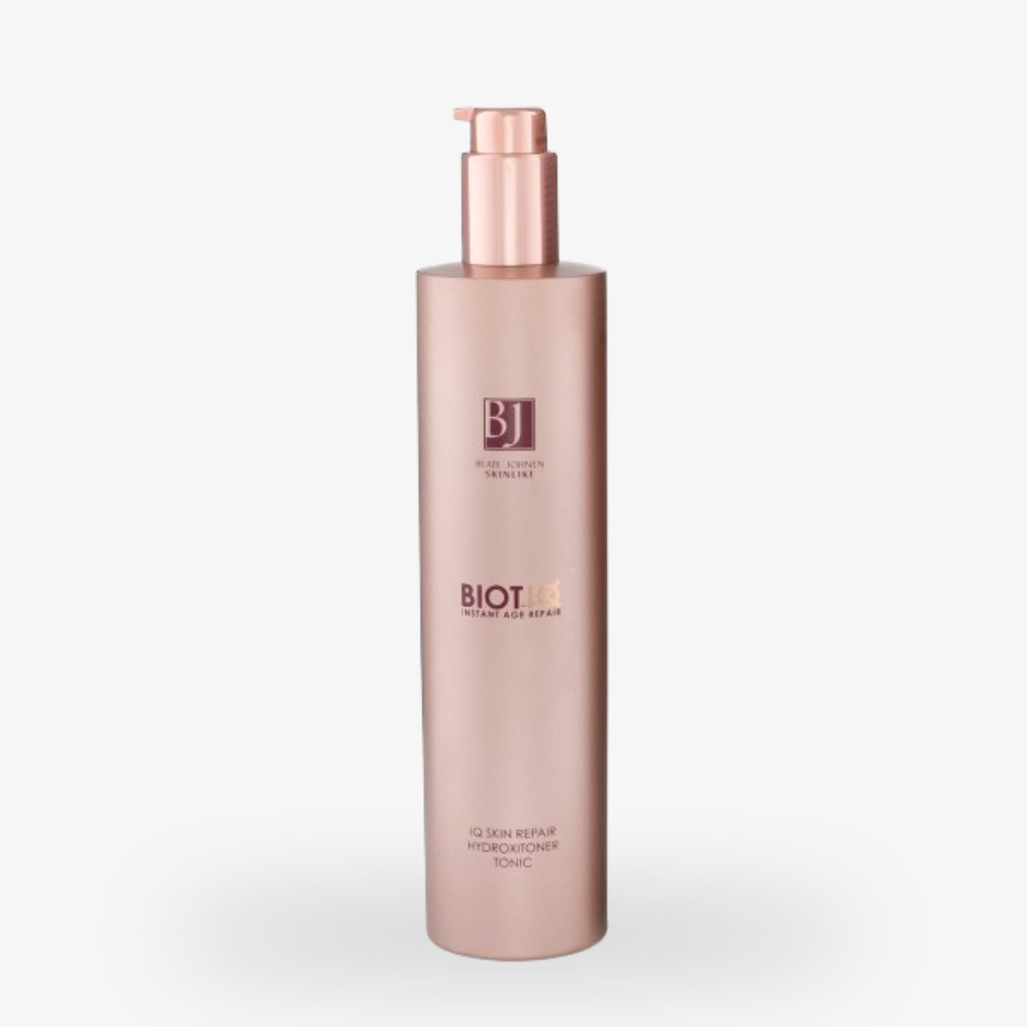 Rosafarbene Flasche mit Pumpspender, beschriftet mit "BJ" und "Biot".