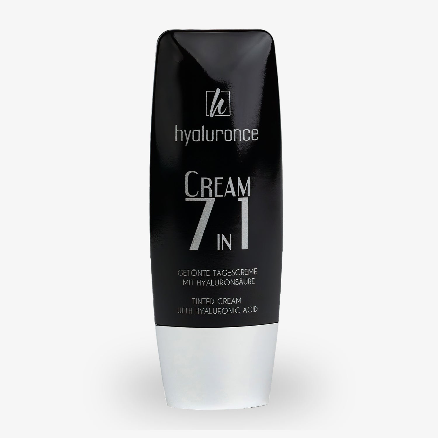Schwarze Tube der "Hyaluronce Cream 7 in 1" mit Hyaluronsäure, getönte Tagescreme.