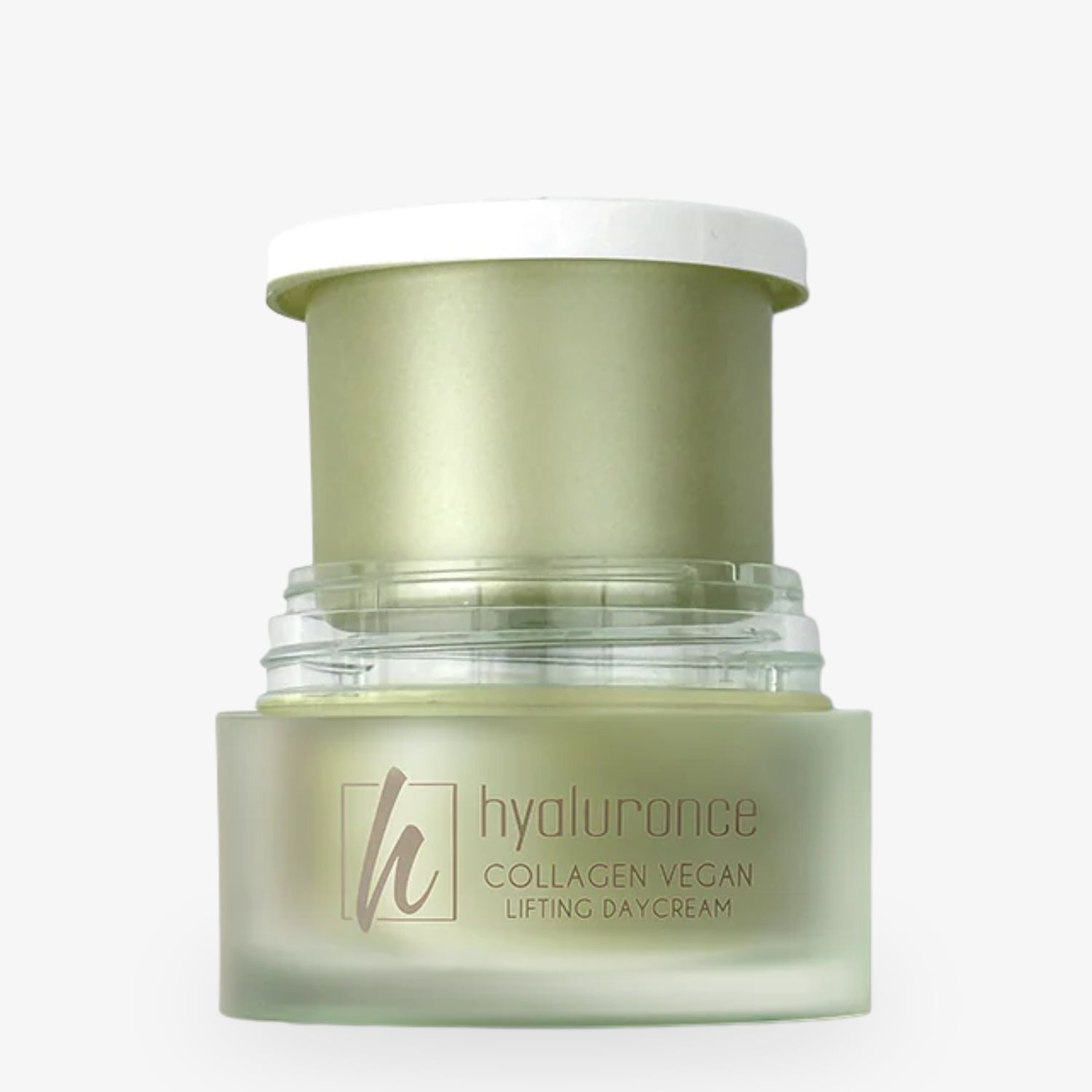 hyaluronce Refill Collagen Vegan Tagescreme in einem eleganten Glasbehälter für intensive Gesichtspflege.
