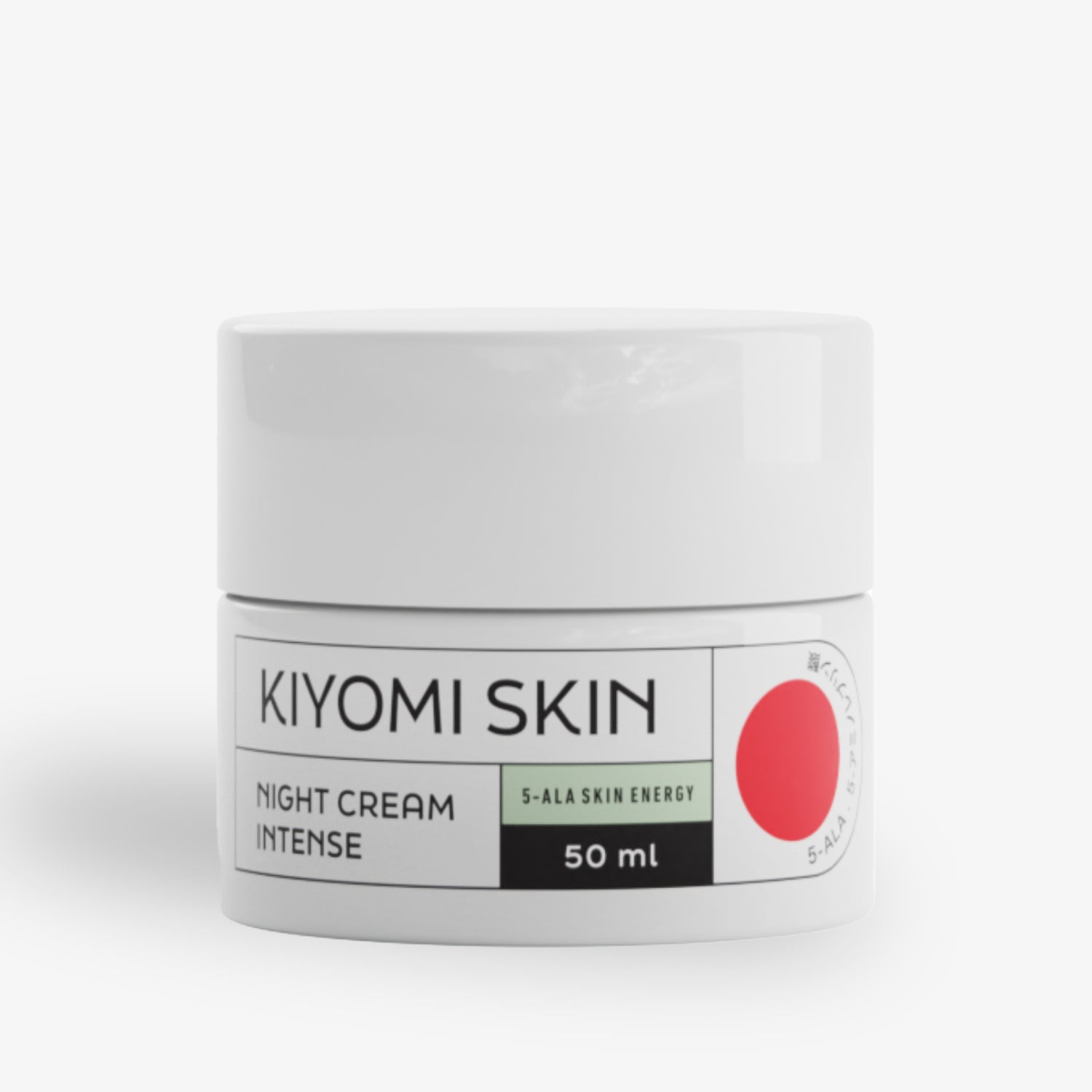 Weißer Tiegel der Kiyomi Skin Night Cream Intense, 50 ml, mit rotem Kreis auf der Verpackung.