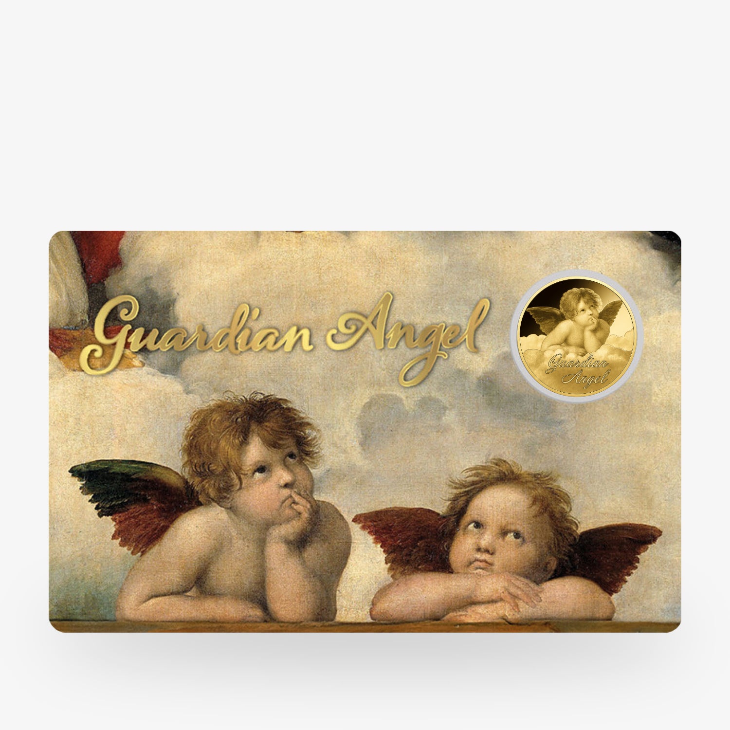 Zwei Engelsfiguren aus einem klassischen Gemälde mit dem Text "Guardian Angel" darüber.
