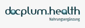 Logo mit der Aufschrift "docplum.health Nahrungsergänzung" auf weißem Hintergrund.