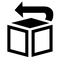 Schwarz-weiß Symbol mit einem Pfeil, der auf einen Würfel zeigt, der einen Rückwärtspfeil über ihm hat.