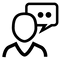 Symbol eines stilisierten Menschen mit einer Sprechblase über dem Kopf.