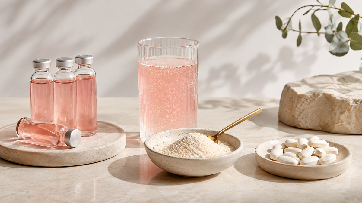 Kollagen trinken oder essen? Ampullen, Pulver & Presslinge im Vergleich
