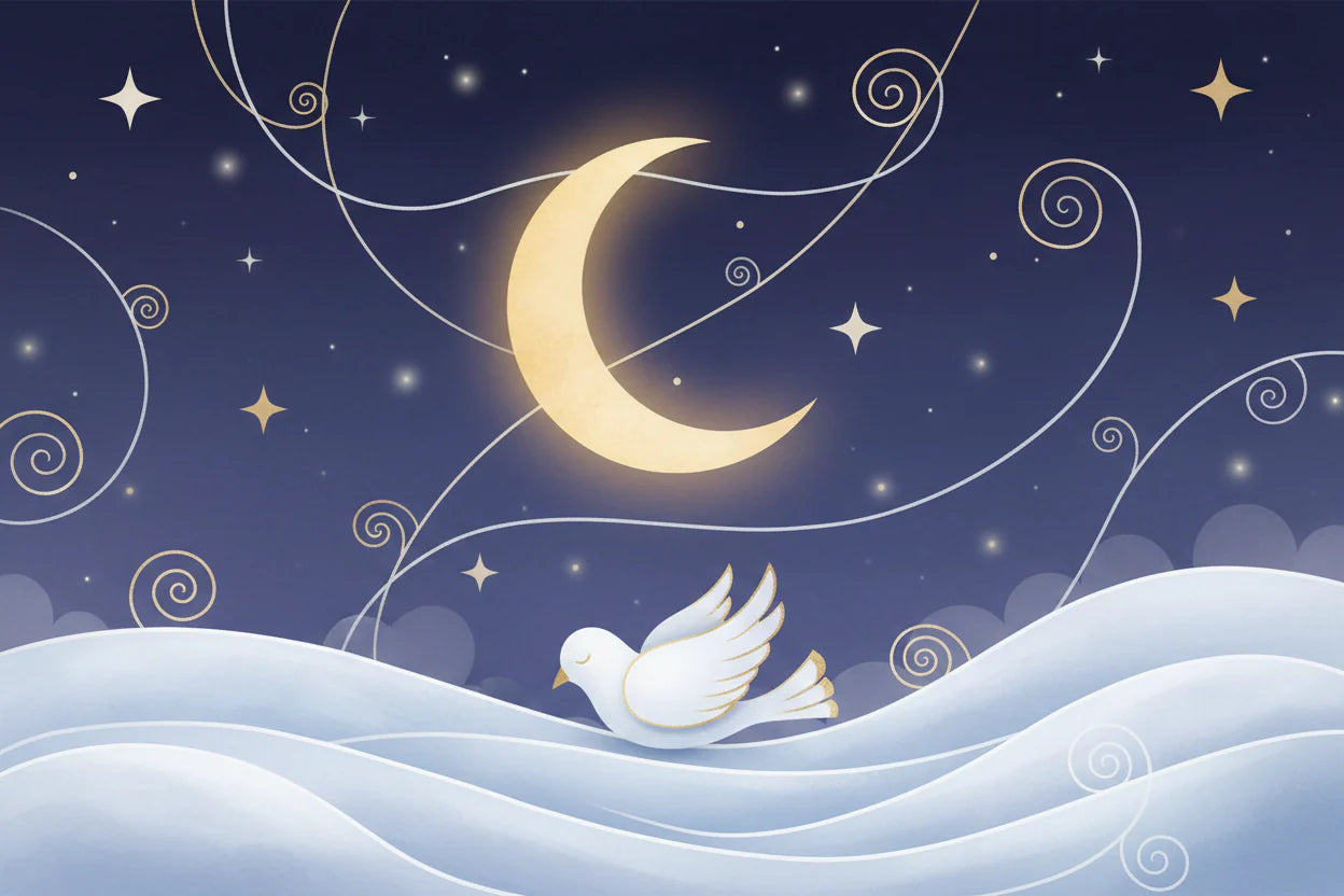 Besser schlafen: Ursachen für Schlafprobleme und Tipps - Illustration von einem Vogel unter dem Mond.