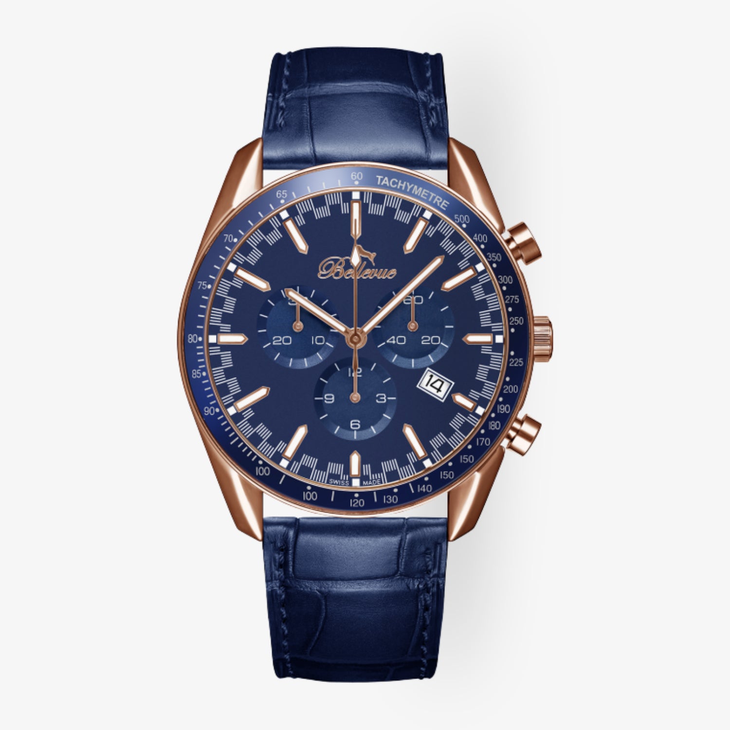 L.411 – sportlich-eleganter Chronograph in Roségold und Marine-Blau