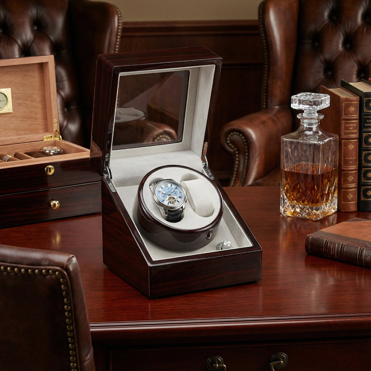 SET RUB05-0501-SL-ebl + Remontoir de montre « Penta » laqué piano ébène