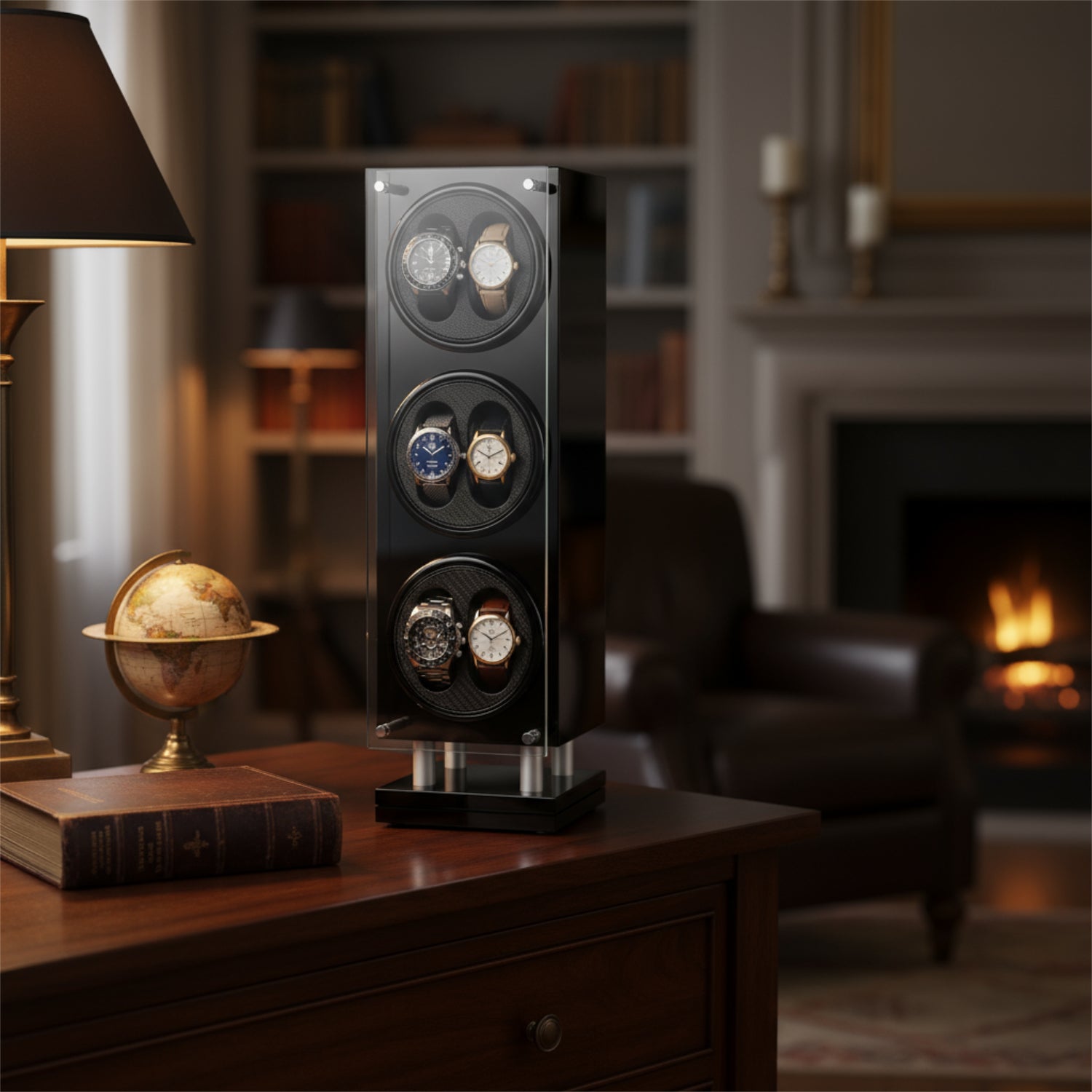 Remontoir de montres « Tour » – Noir laqué et carbone