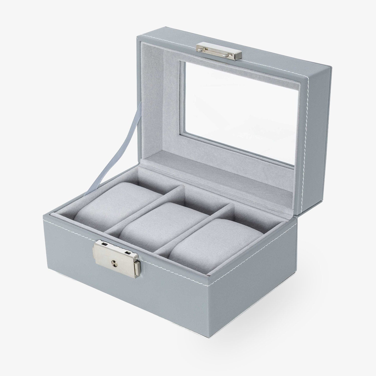 Scatola porta orologi per 3 orologi PU Grigio / Velluto grigio