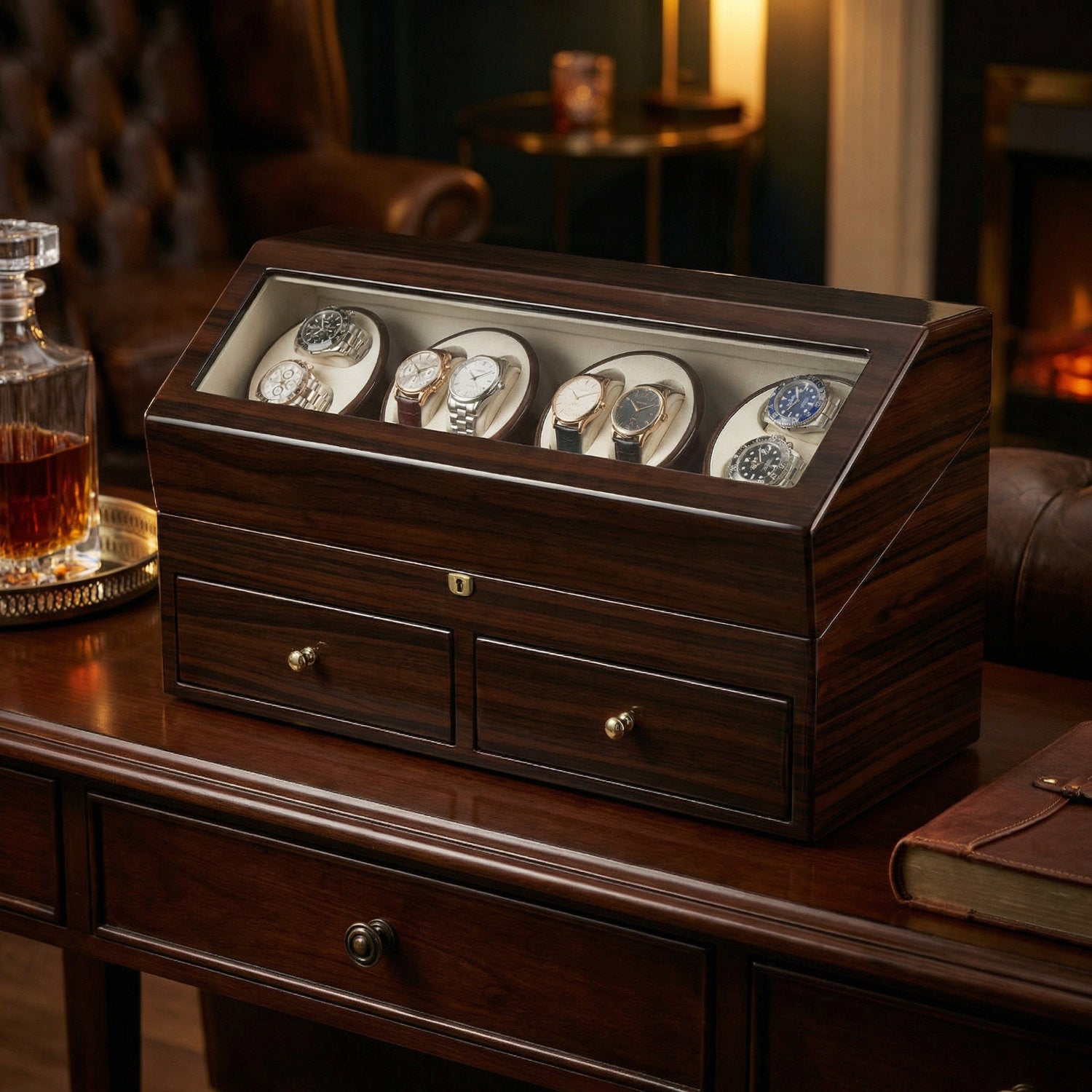 8 carica orologi «Kubus» 4/8 Ciliegio brasiliano / Beige