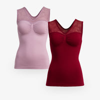 LUXUS Shapewear Komfort Top mit Spitzenträgern – 2er Set Mauve und Weinrot