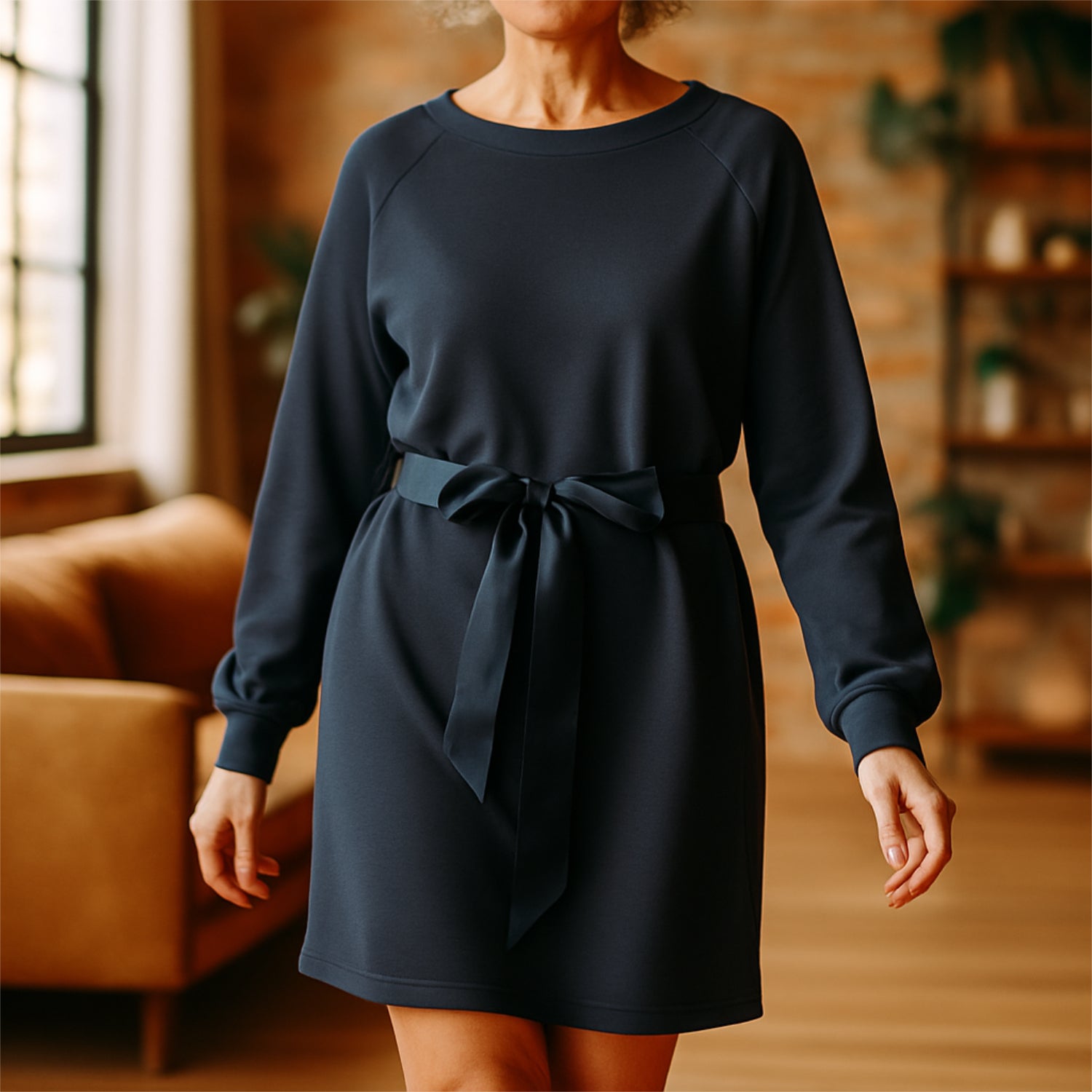 Loungewear Kleid mit Satinband – Sweatkleid in Polarnacht