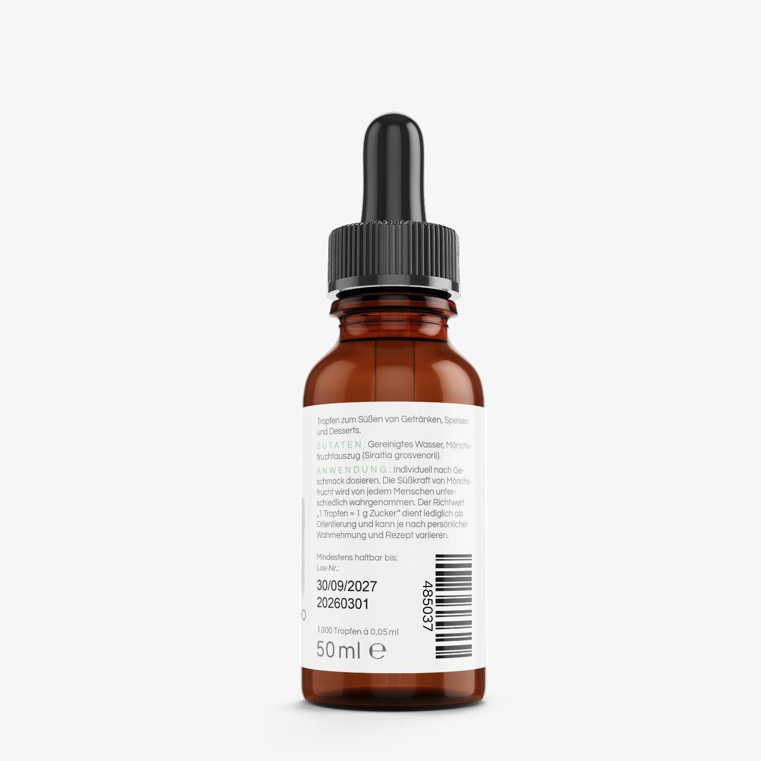 MONKI SWEET – flüssiger Süssstoff in einer braunen Glasflasche mit Pipette, 50 ml.