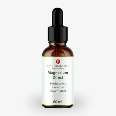 Braune Glasflasche mit Pipette, etikettiert mit "Magnesium Direct", 60 ml von Joachim Kaeser.