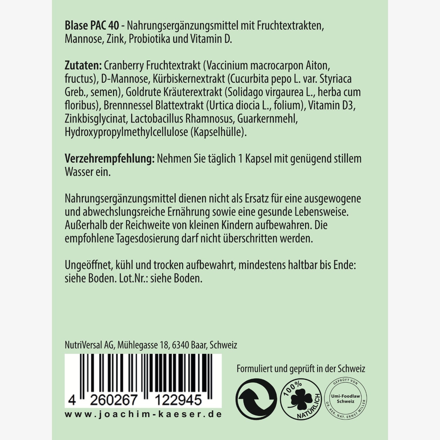 Blase PAC 40 – Blase & Harnwege –  60 Kapseln