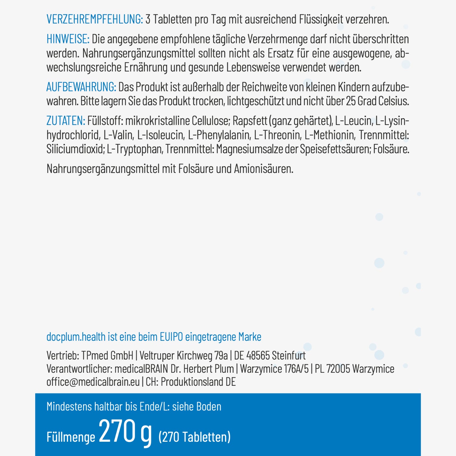 Essentielle Aminosäuren – 270 Tabletten