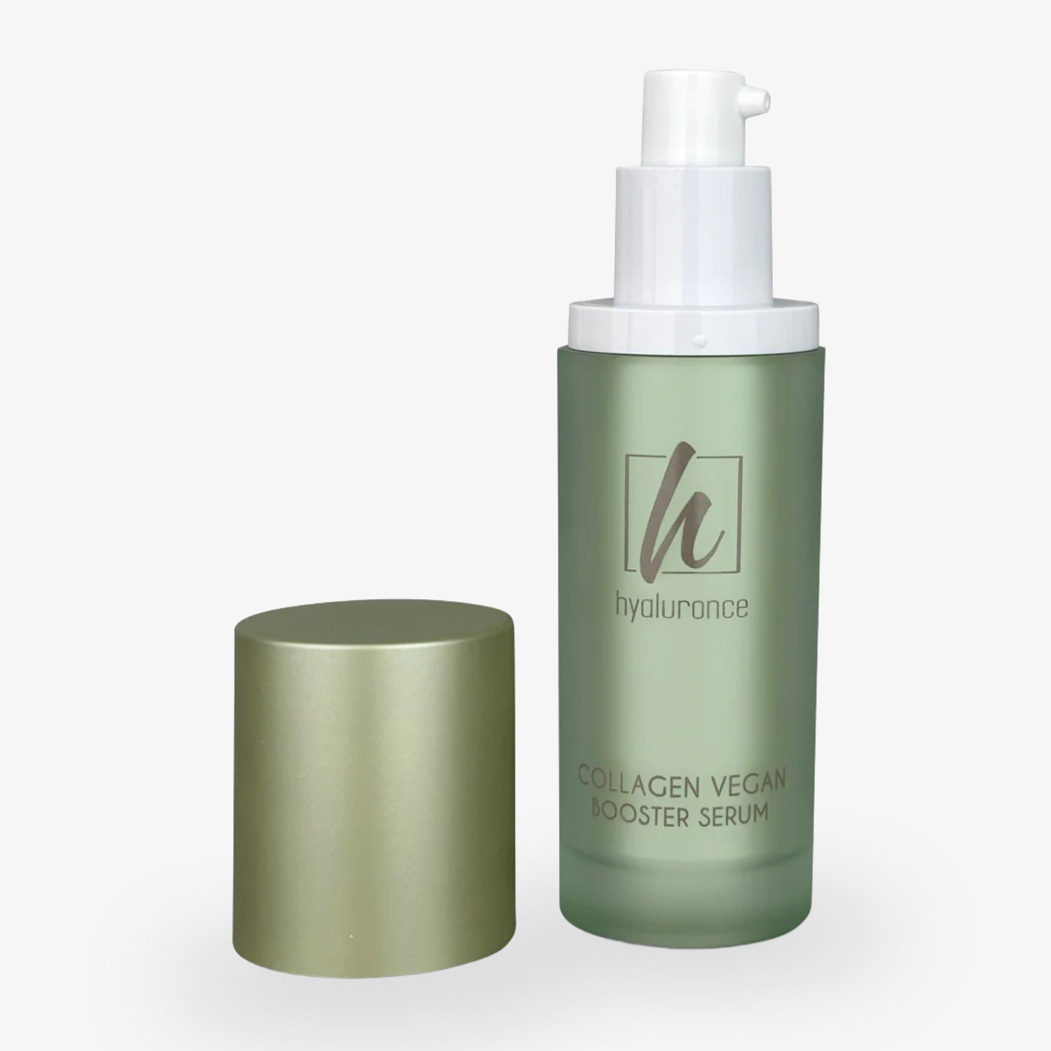 Collagen Vegan Booster Serum von hyaluronce in einer eleganten Flasche für erhöhte Hautelastizität und Feuchtigkeit.