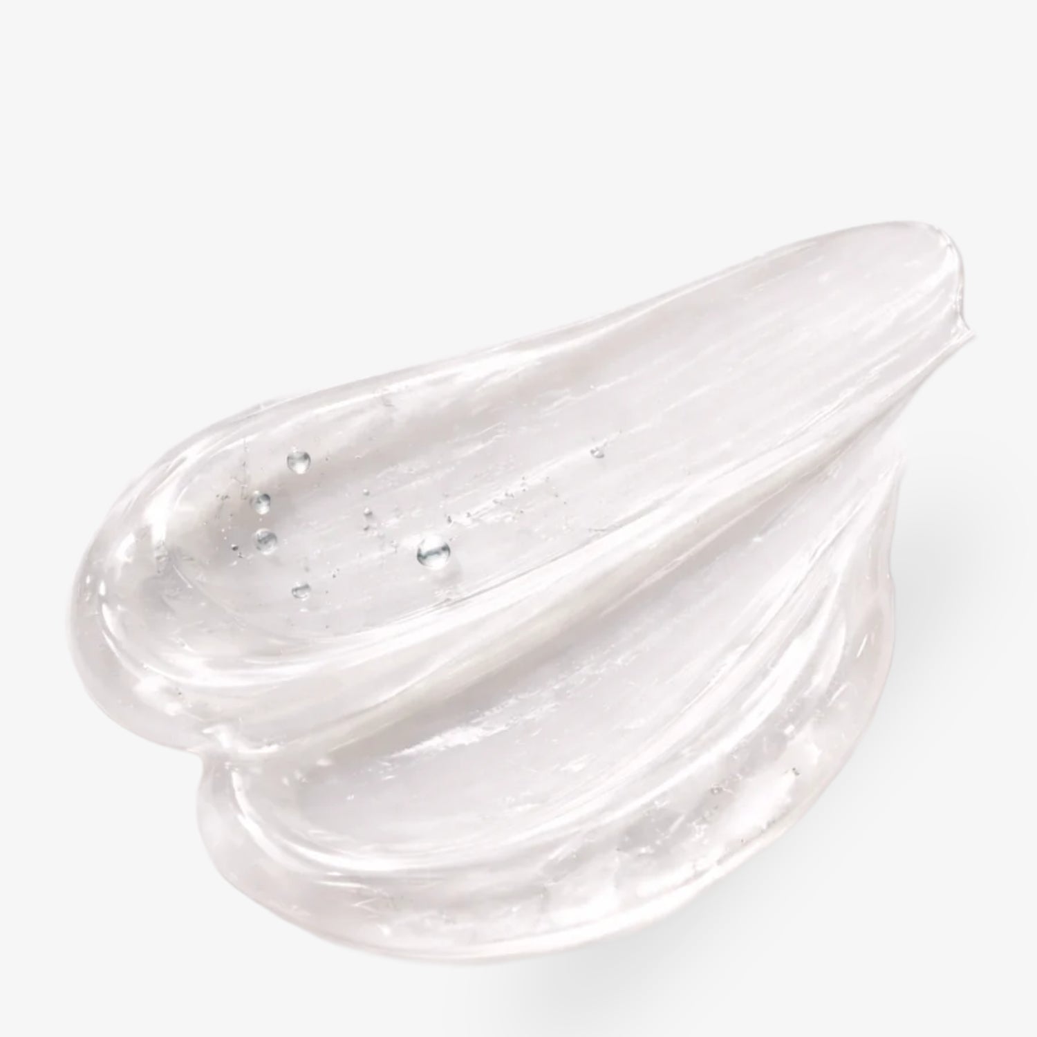 Transparente, gelartige Textur des Collagen Vegan Booster Serums auf weißem Hintergrund.
