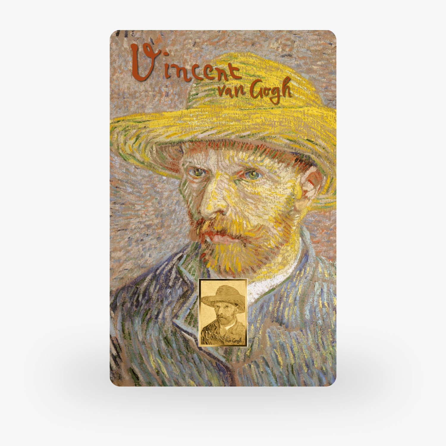 Porträt eines Mannes mit Strohhut und Bart, im impressionistischen Stil gemalt, mit der Aufschrift "Vincent van Gogh".