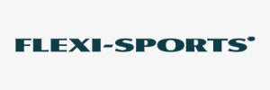 Schwarzes "FLEXI-SPORTS" Logo auf weißem Hintergrund.