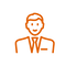 Ein orangefarbenes Gabelstapler-Symbol auf grauem Hintergrund.