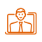 Eine orangefarbene Kamera auf grauem Hintergrund, stellt ein Bildsymbol dar.